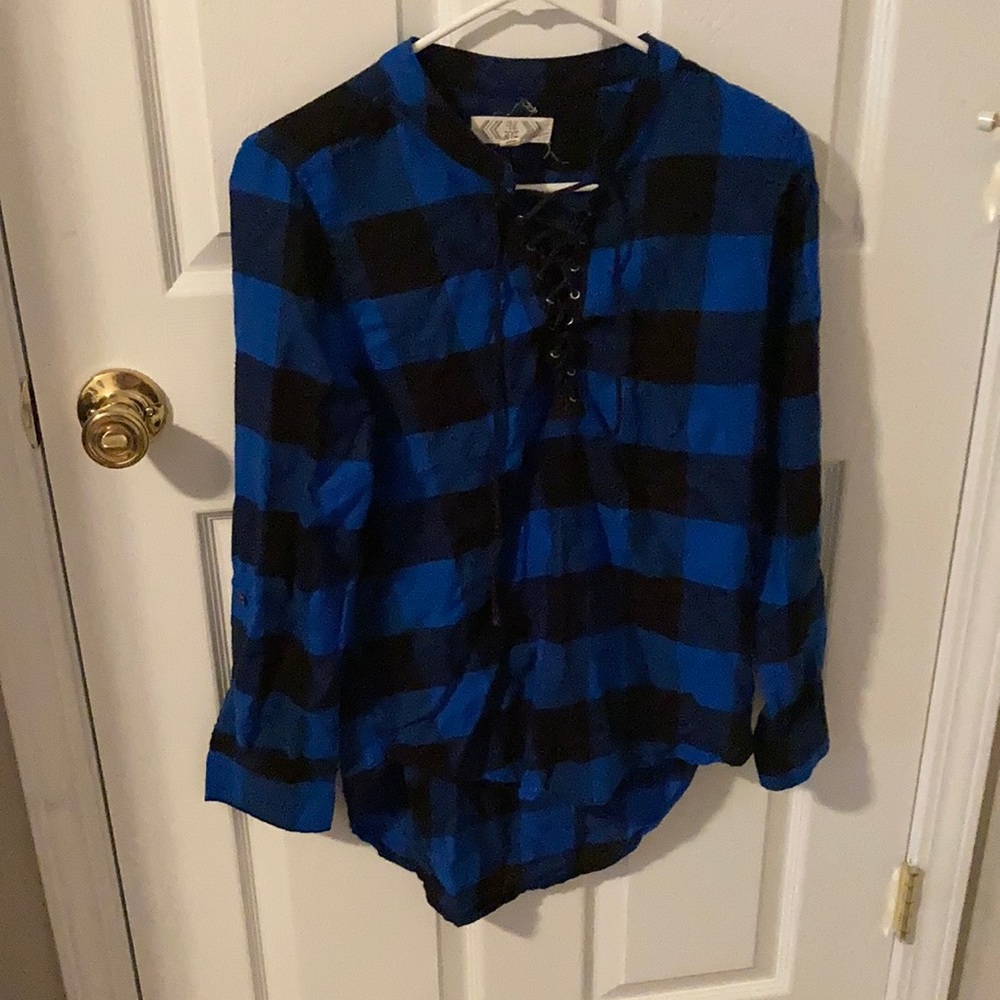 Blue and Black Girls Plaid Shirt